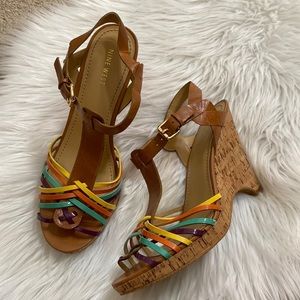 Nine West thatch multicolor cork wedges